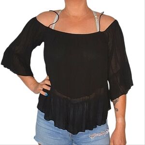Zara Trafaluc Ruffled Boho Blouse Size X Small Black